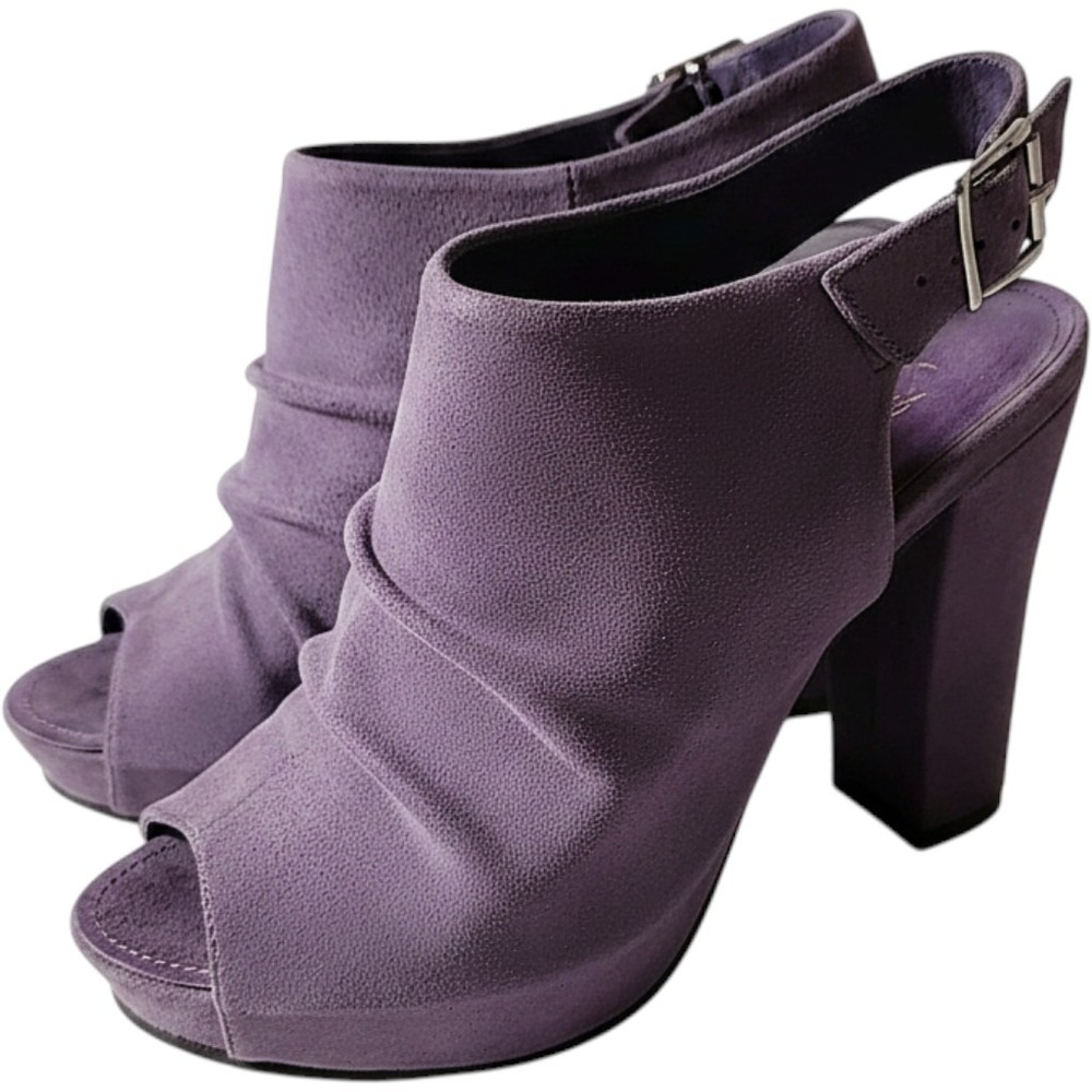 MIA Refine Purple Suede Peep Toe Block Heel Slingback Sandals Shoes Size 7.5M